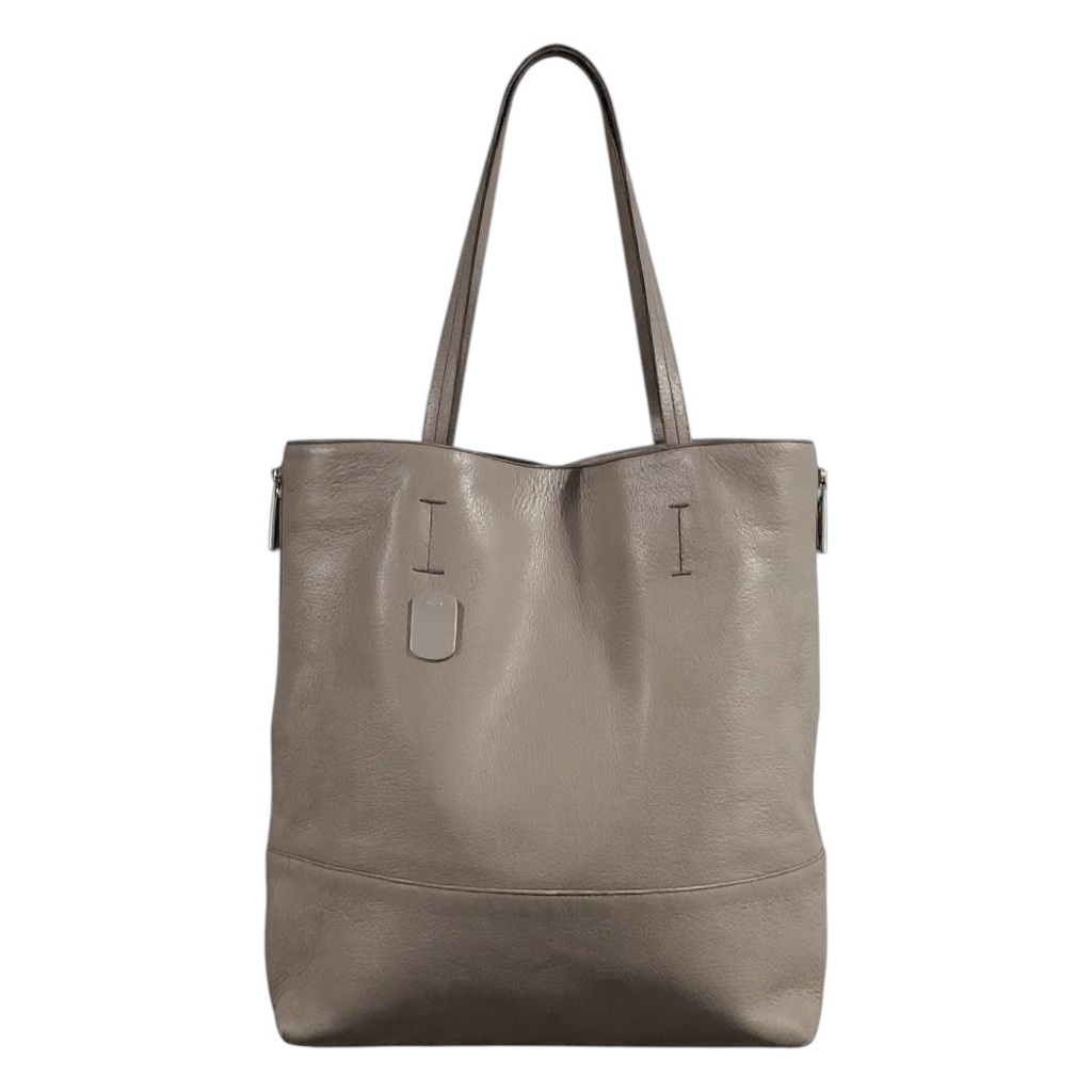 Furla Side-Zip Expandable Leather Shopper Tote Taupe W/ Contrast Blue